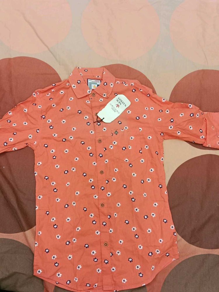 New Nation Men's Orange Floral Print Shirt