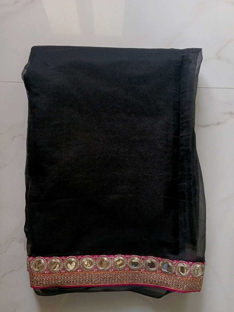 Elegant Black Saree with Embellished Border