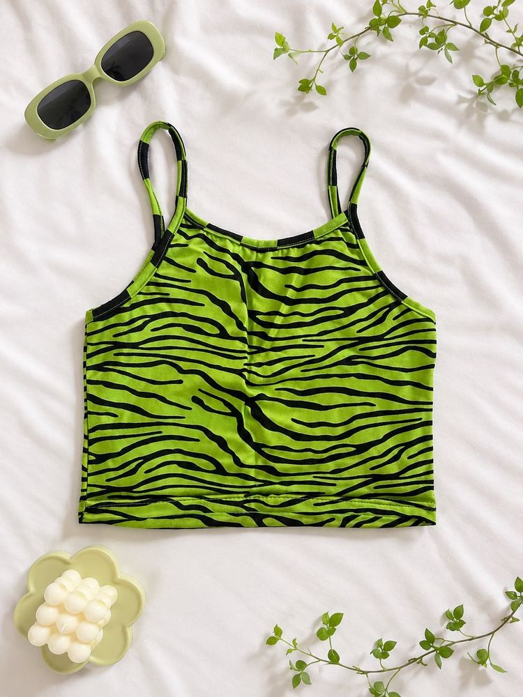 Lime Green Zebra Print Crop Top