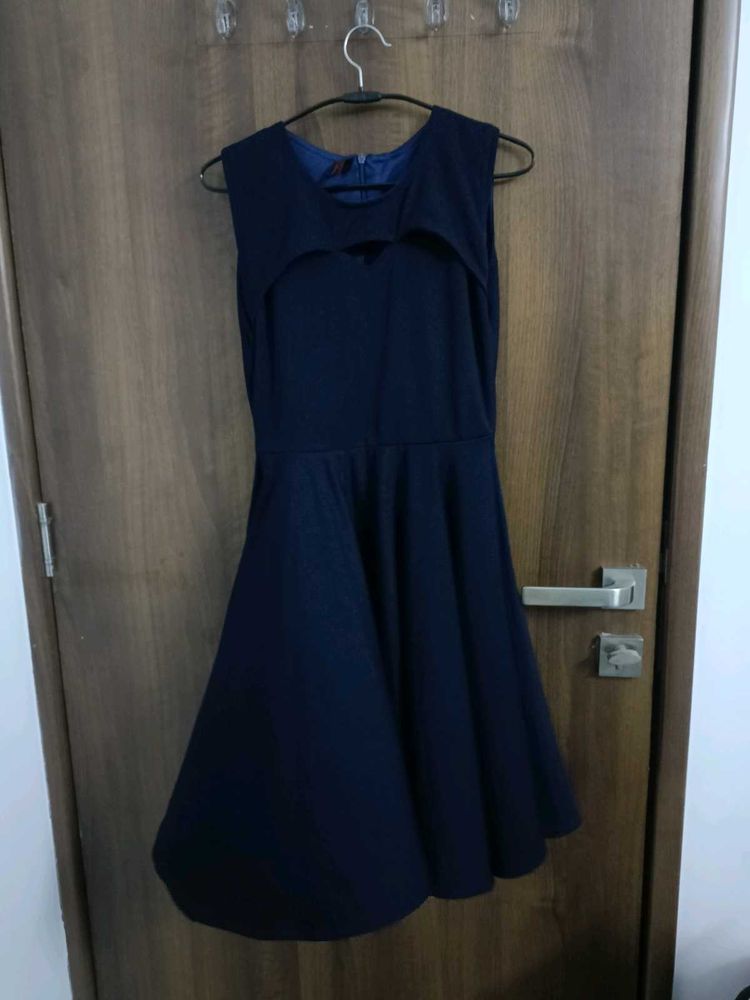 Navy Skater Dress with Cutout Detail