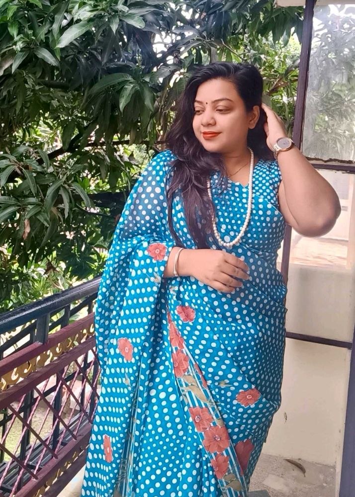 Red &amp; Yellow Polka Dot Saree