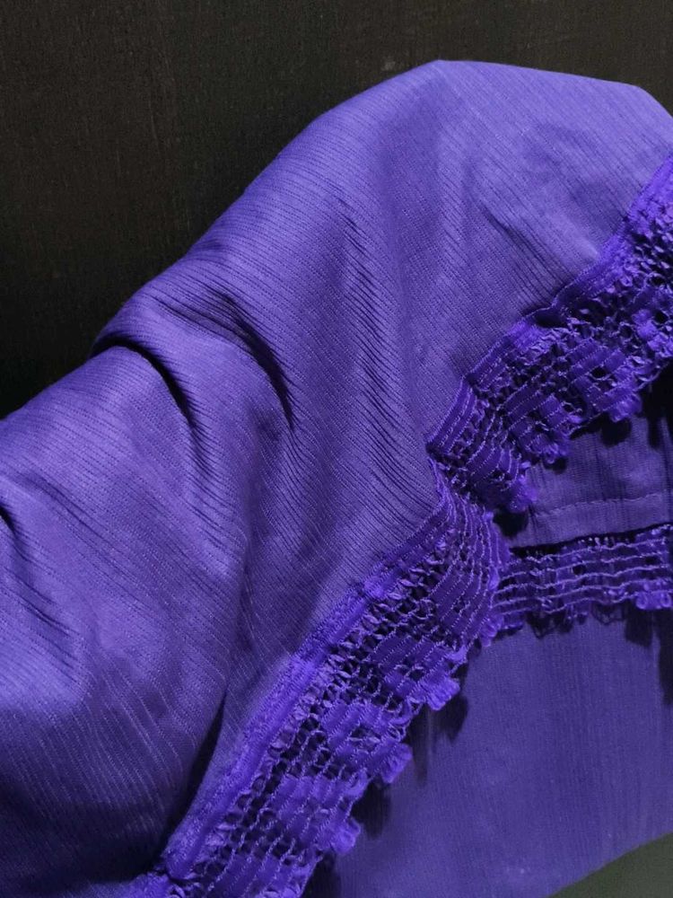 (New) Vibrant Purple duppata with Lace Trim