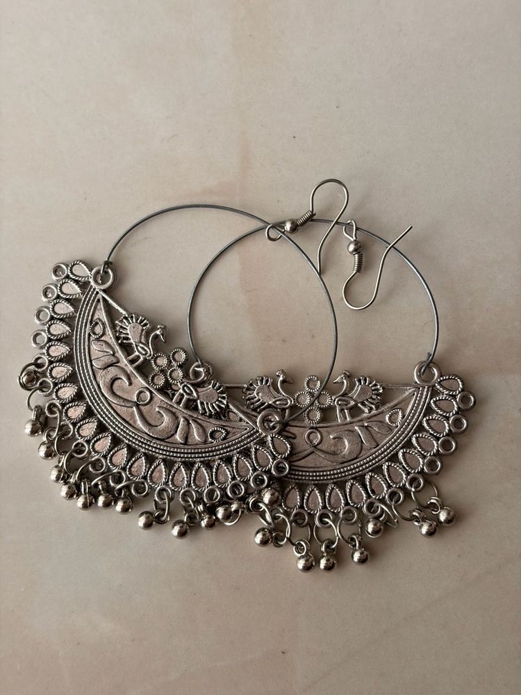 Elegant Oxidized Silver Jhumka Earrings