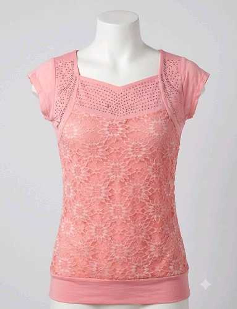 Pink Lace Cap Sleeve Top