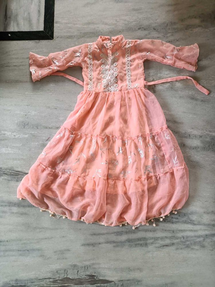Peach Tiered Ethnic Gown