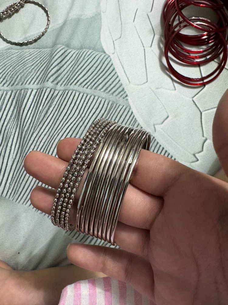 Set of Silver Bangles and Bracelets