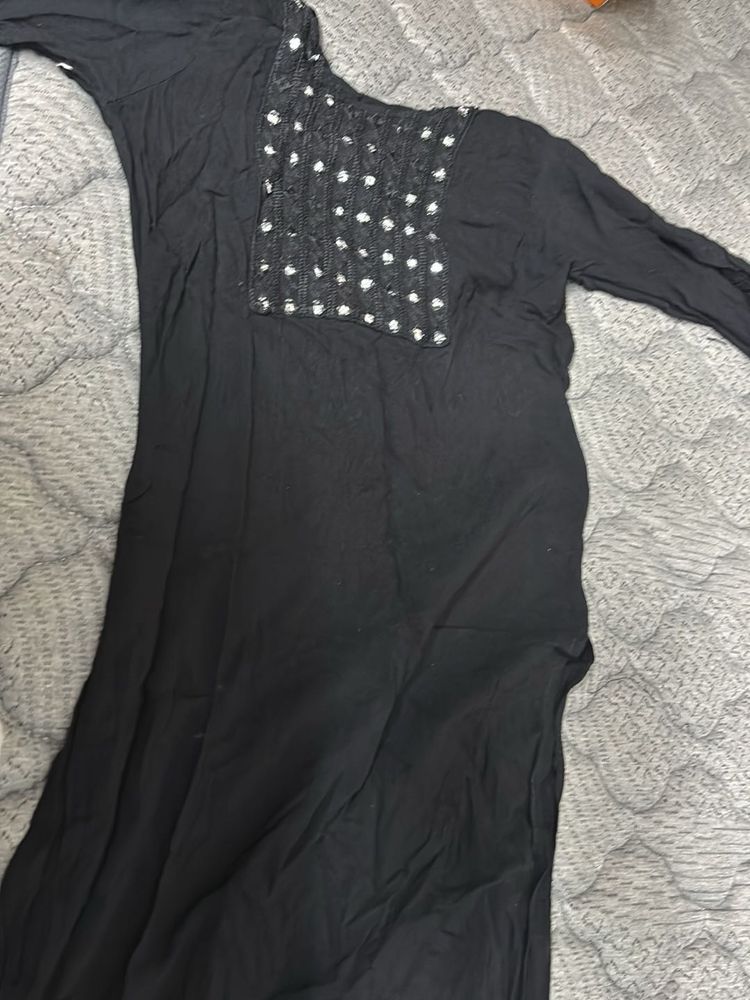 Elegant Black Kurta with Embellished Neckline