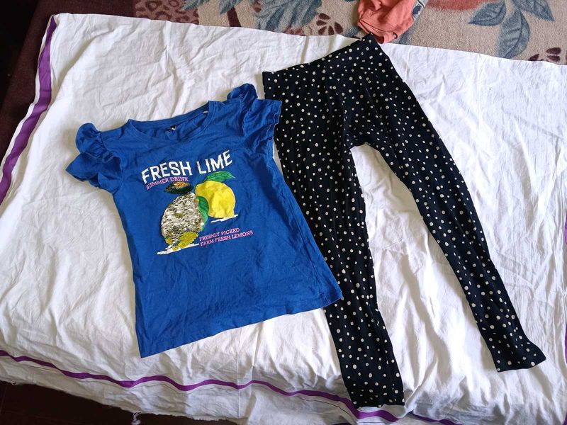 Cute Lemon Print T-Shirt and Leggings Set