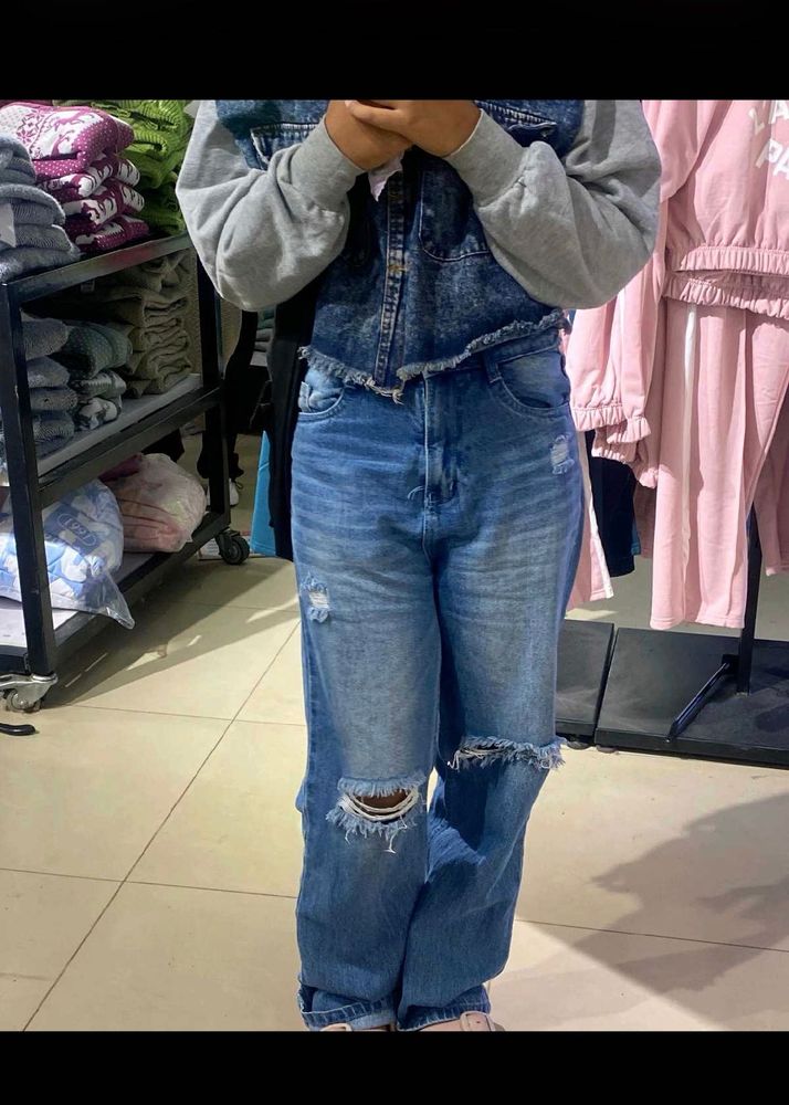 Distressed Wide-Leg Jeans