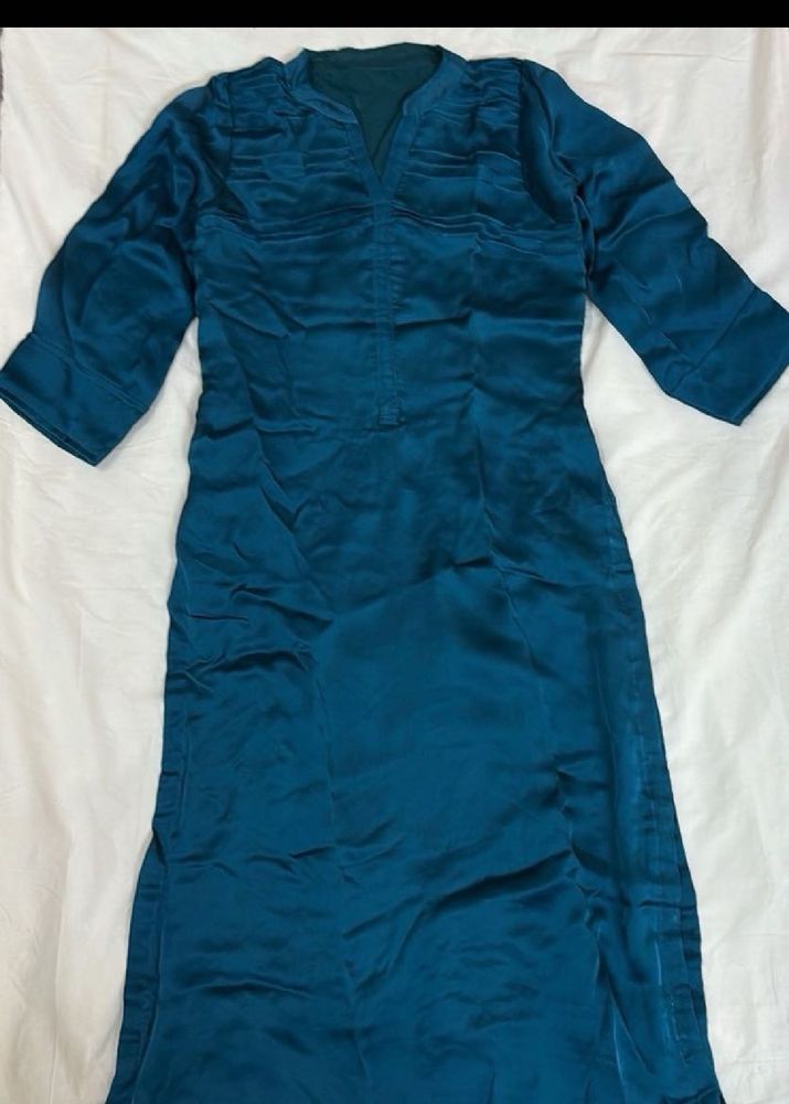 Teal satin kurta