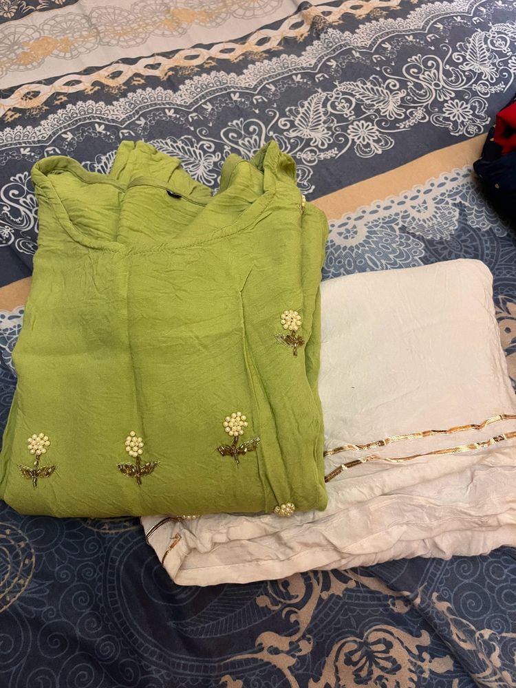 Green And White Sharara Set