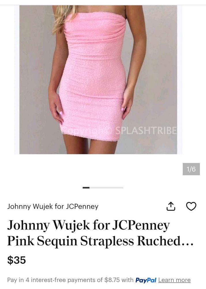 Pink Sequin Strapless Ruched Dress