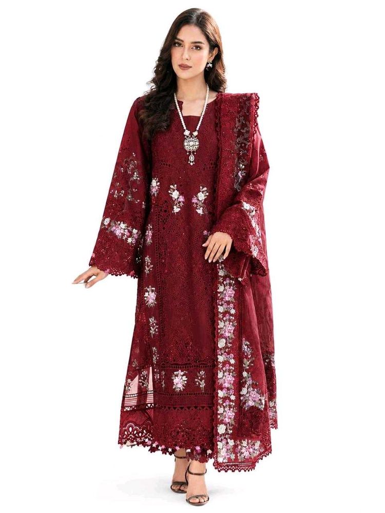 Elegant Burgundy Kurta Set with Floral Embroidery