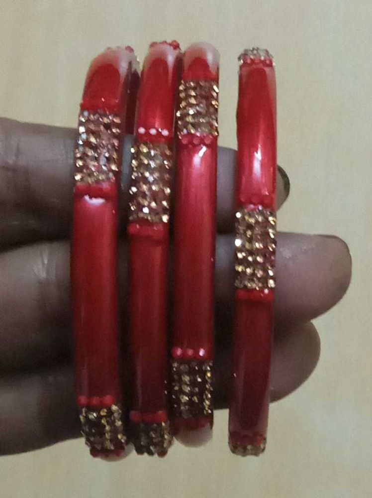 Elegant Red Bangles with Embellishments
