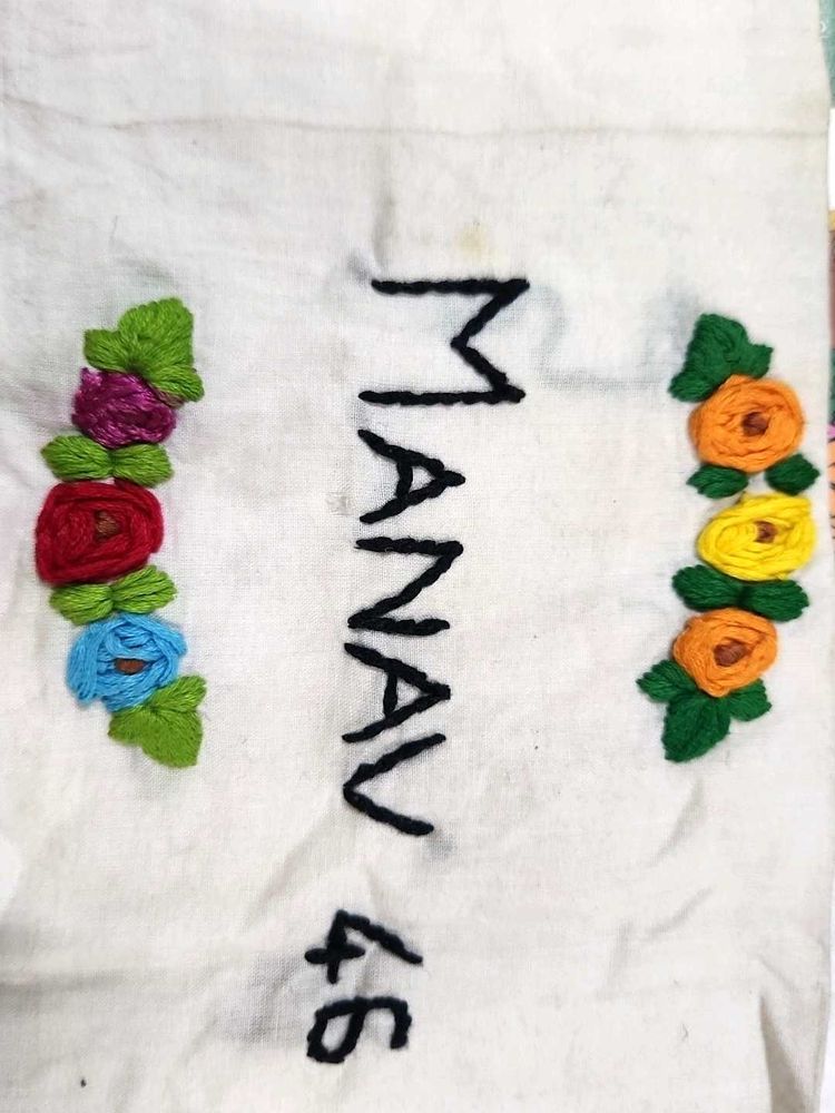 Hand Embroidered White Fabric handkerchief