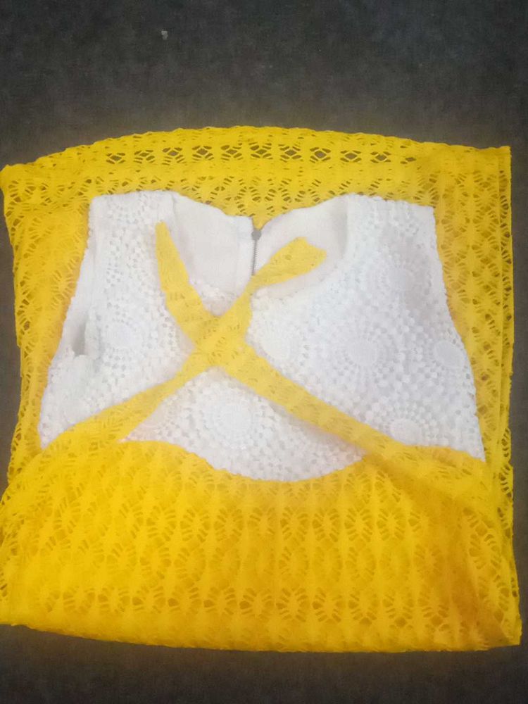 Yellow &amp; White Lace Lehenga Choli