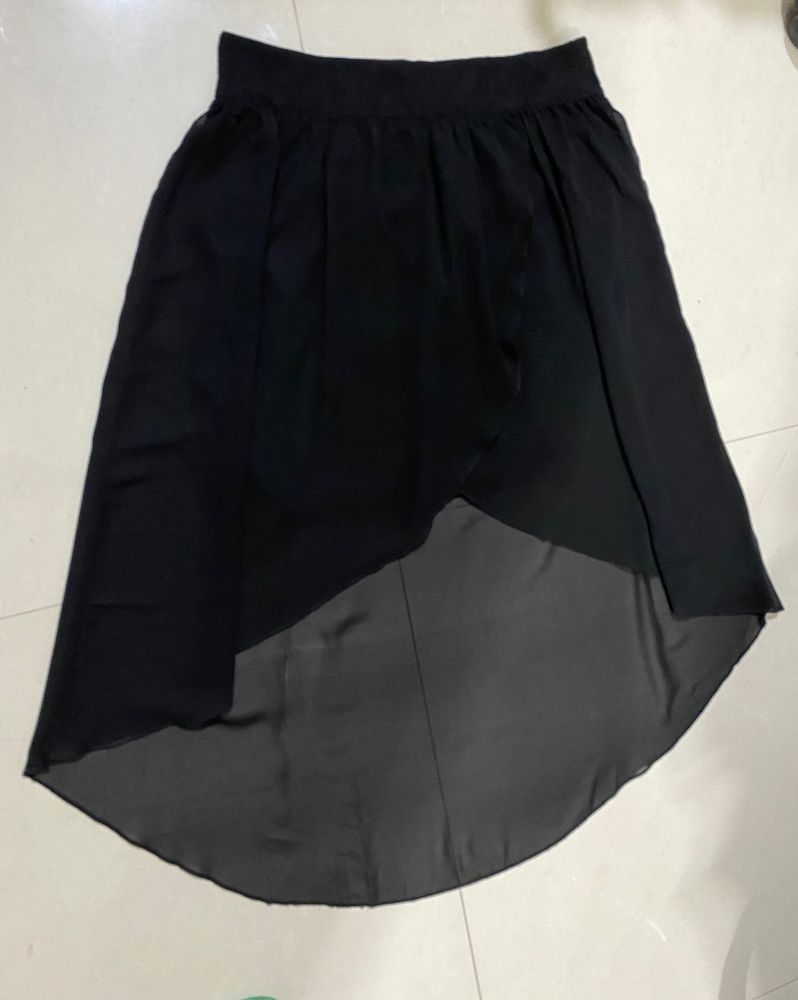 Black Front Slit Georgette Skirt