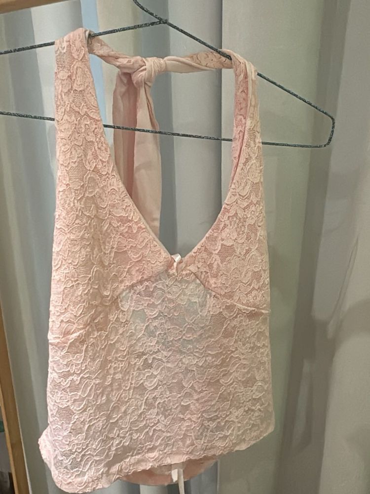Pink Lace Halter Neck Cami Top