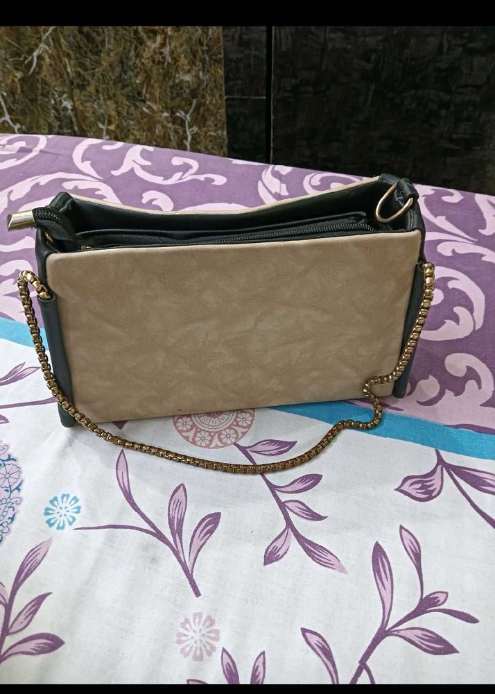 Stylish Two-Tone Clutch with Gold Chain