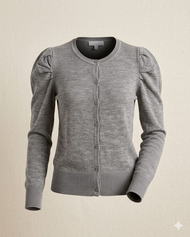 Grey Puff Sleeve Cardigan