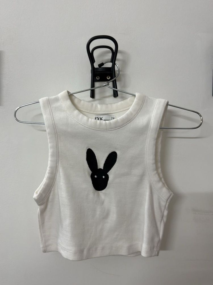 White Bunny Graphic Crop Top