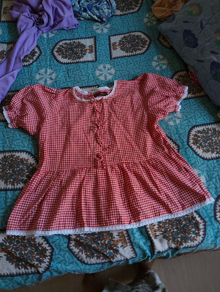 Red Gingham Peplum Kurta