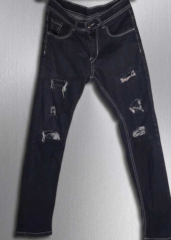 Distressed Black Denim Jeans
