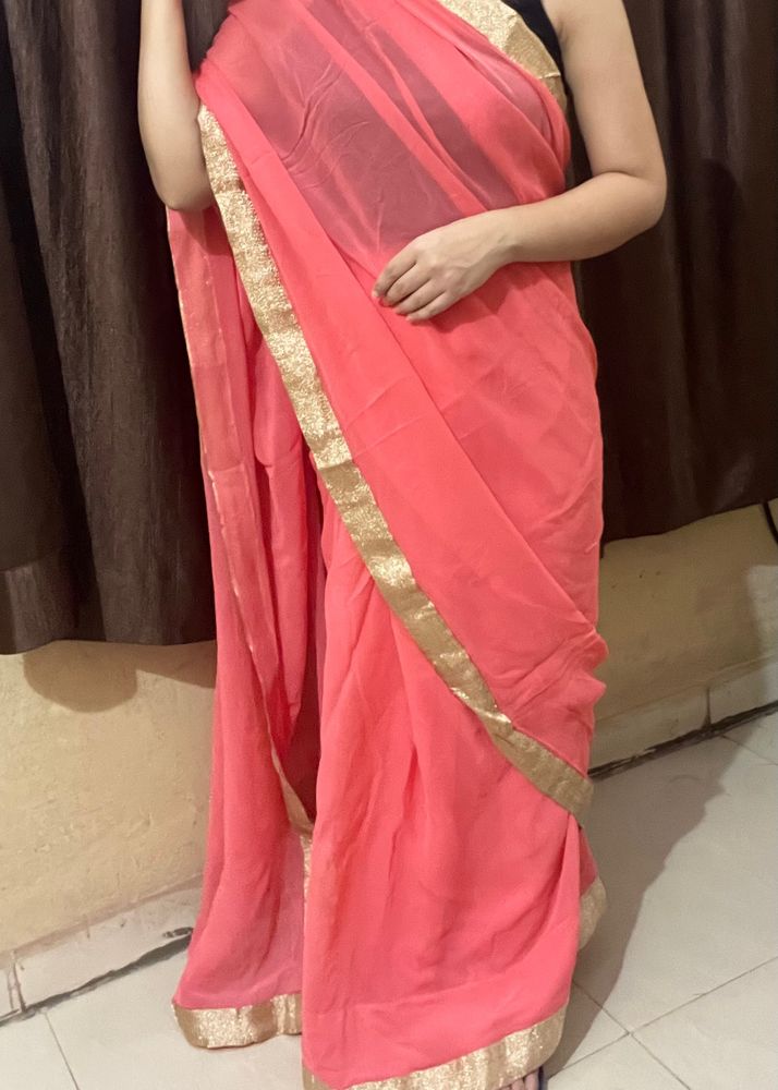 Beautiful Peach Saree With Sequence Blouse