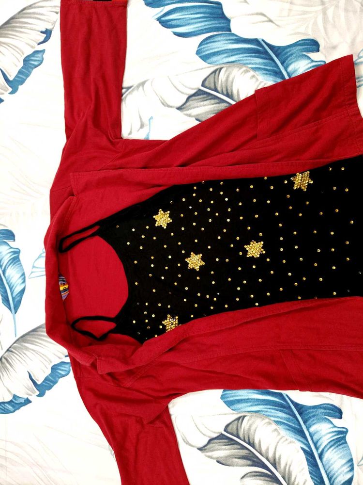 Black Tube Top With Red Jacket