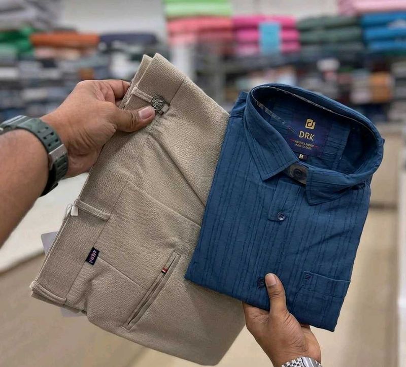 Men's Blue Striped Shirt And Pant Combo
