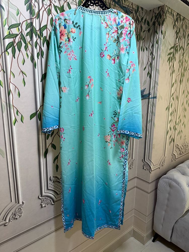 Aqua Floral Print Kurta with pallazos