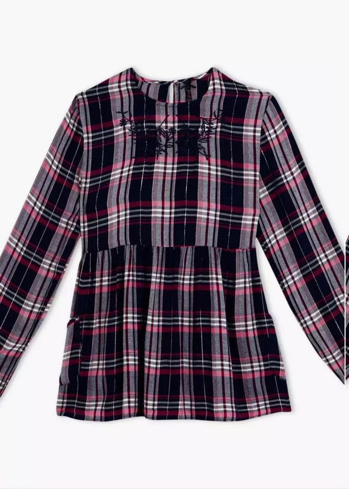 Max Chic Plaid Embroidered Tunic Top