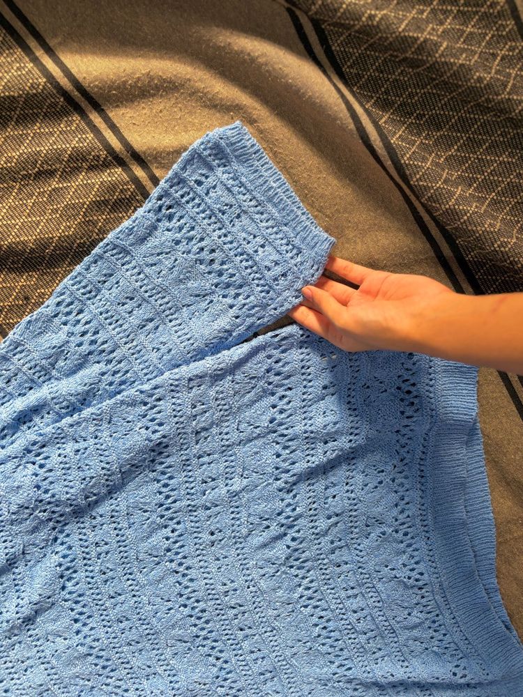 Light Blue Crochet Knit Sweater