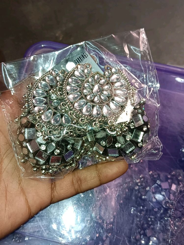 Mirror Work Jhumka Earrings &amp;Stude