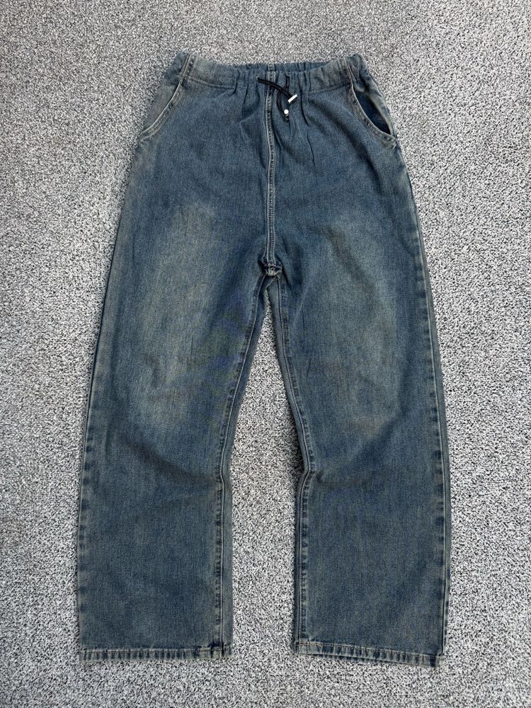 Washed Denim Wide Leg Pants