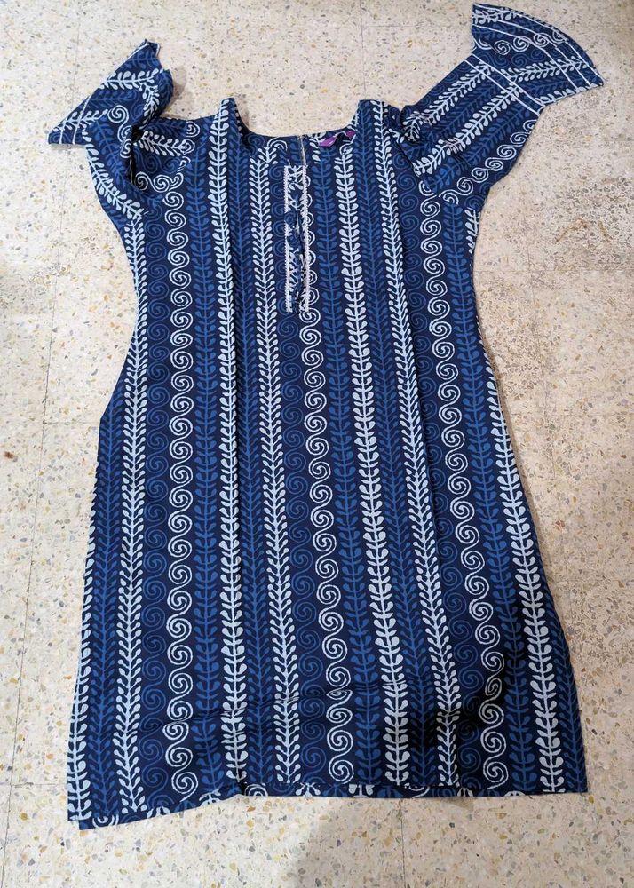 Blue &amp; White Block Print Kurta