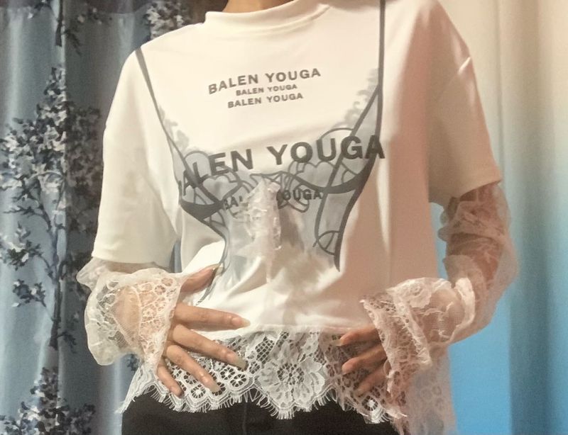 White Lace Trim Graphic T-Shirt