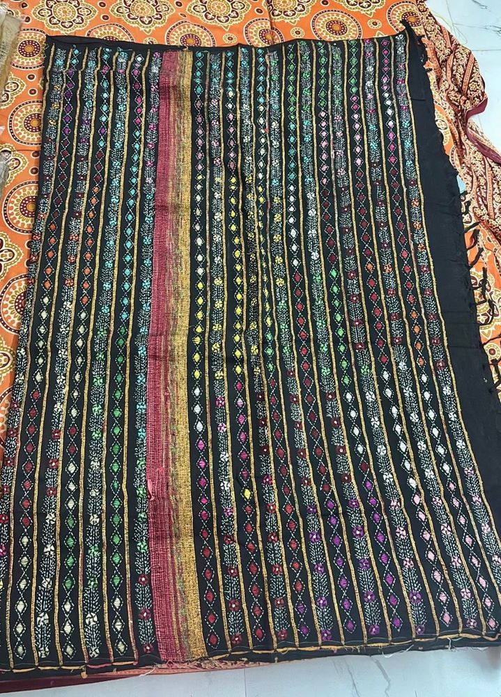 Embroidered Kantha Stitch Black Saree