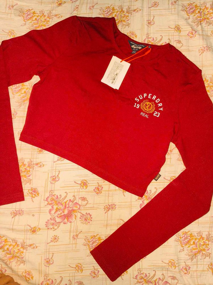 Superdry Red Cropped Long Sleeve T-Shirt❤️