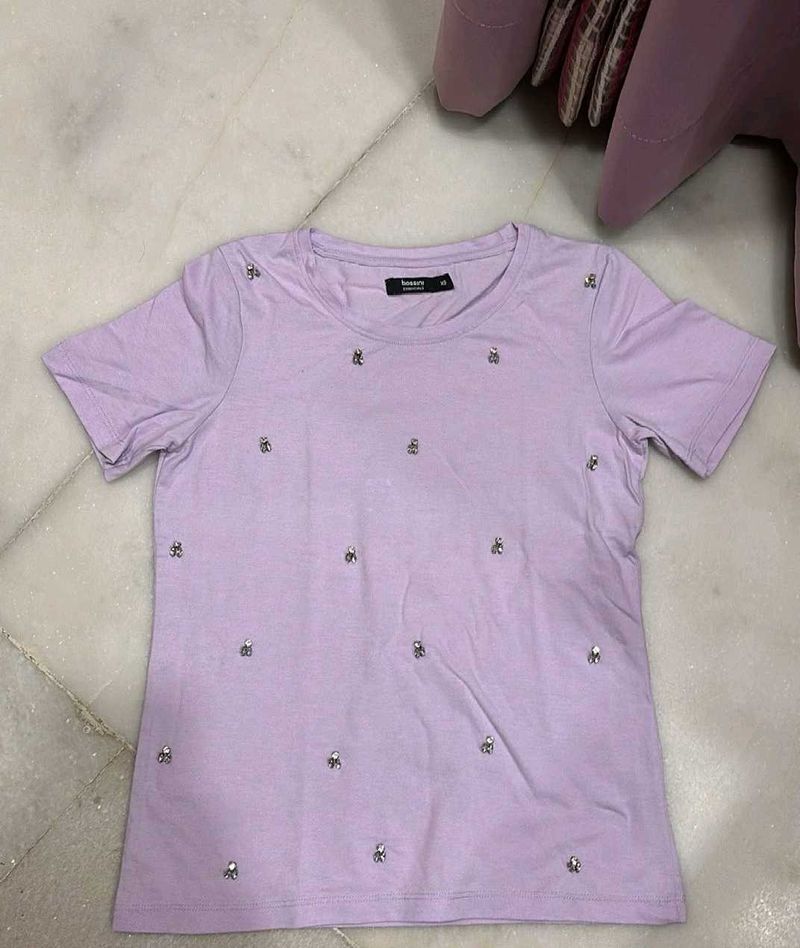 Bossini Embellished Lavender T-Shirt