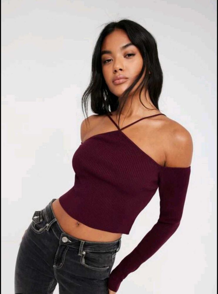 Burgundy Cold Shoulder Top