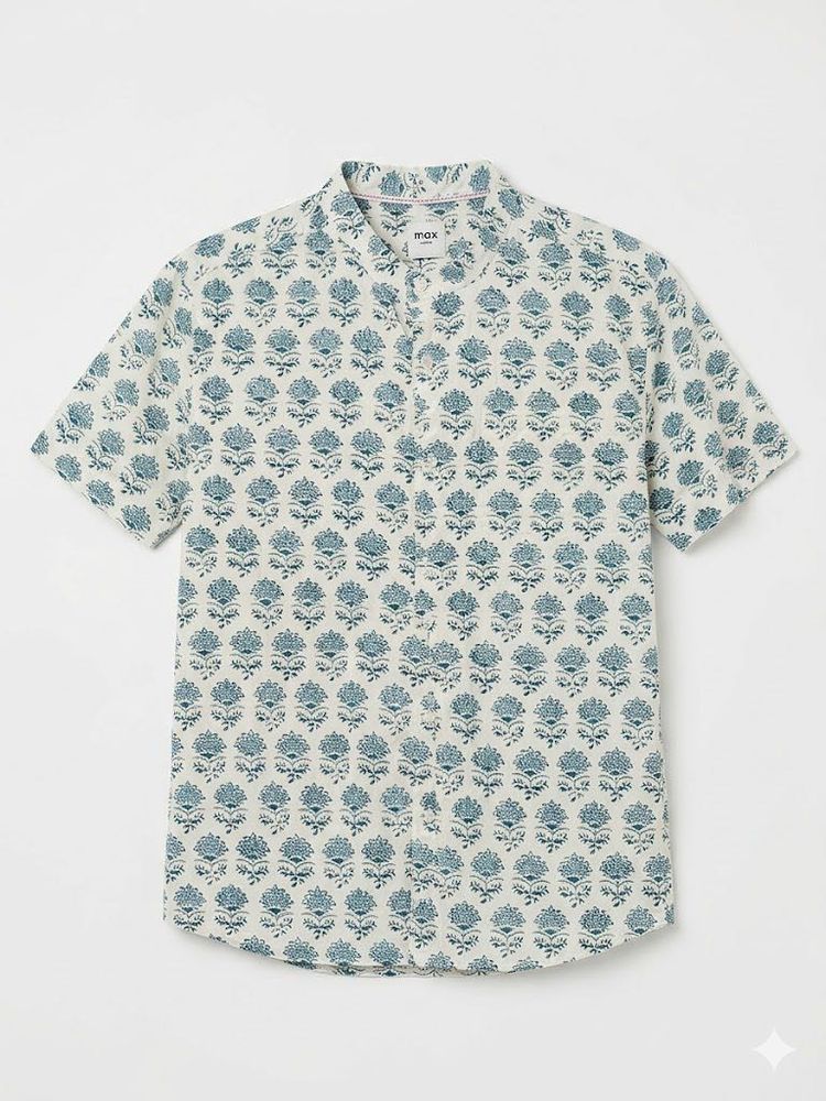 Men's Floral Print Short Sleeve Crop Shirt