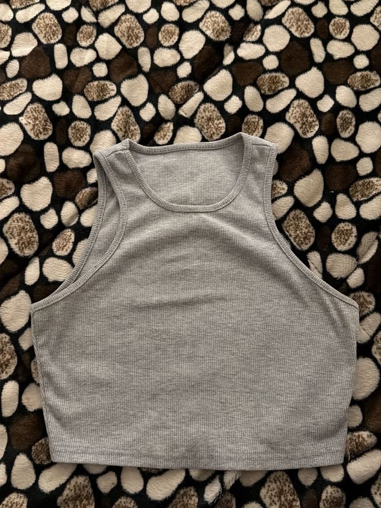 Gray Ribbed Tank Top