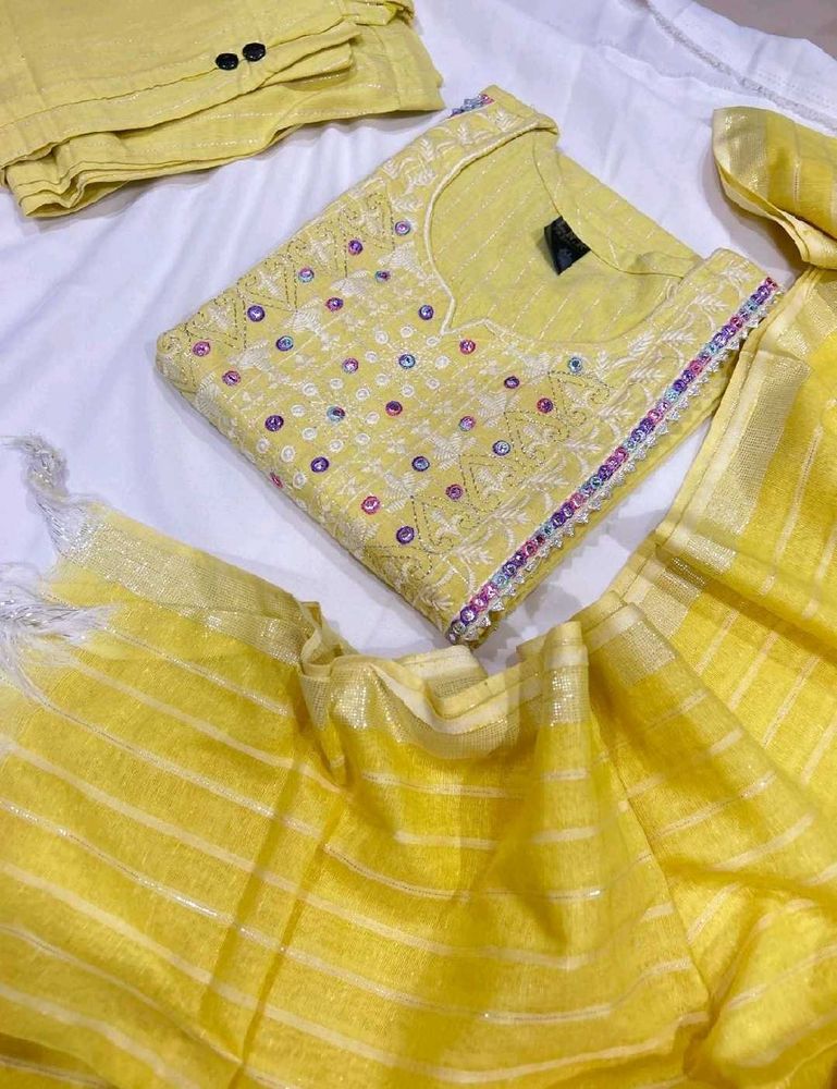 Yellow Embroidered Kurta Set with Dupatta