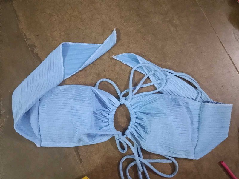 Light Blue Textured Bikini Top