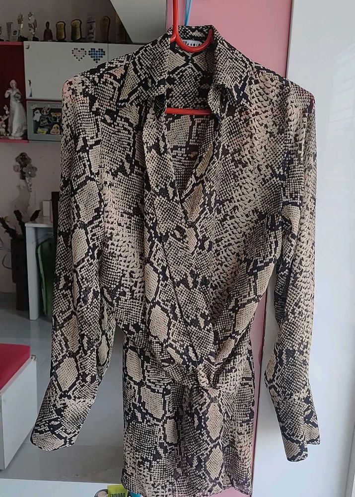 Snake Print Wrap shirt Dress