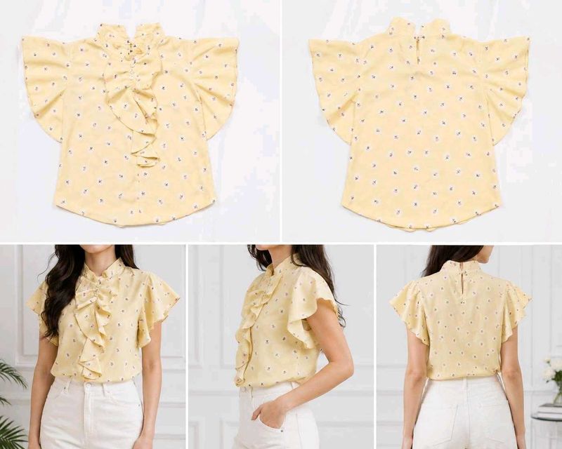 Chic Yellow Ruffled Floral Blouse