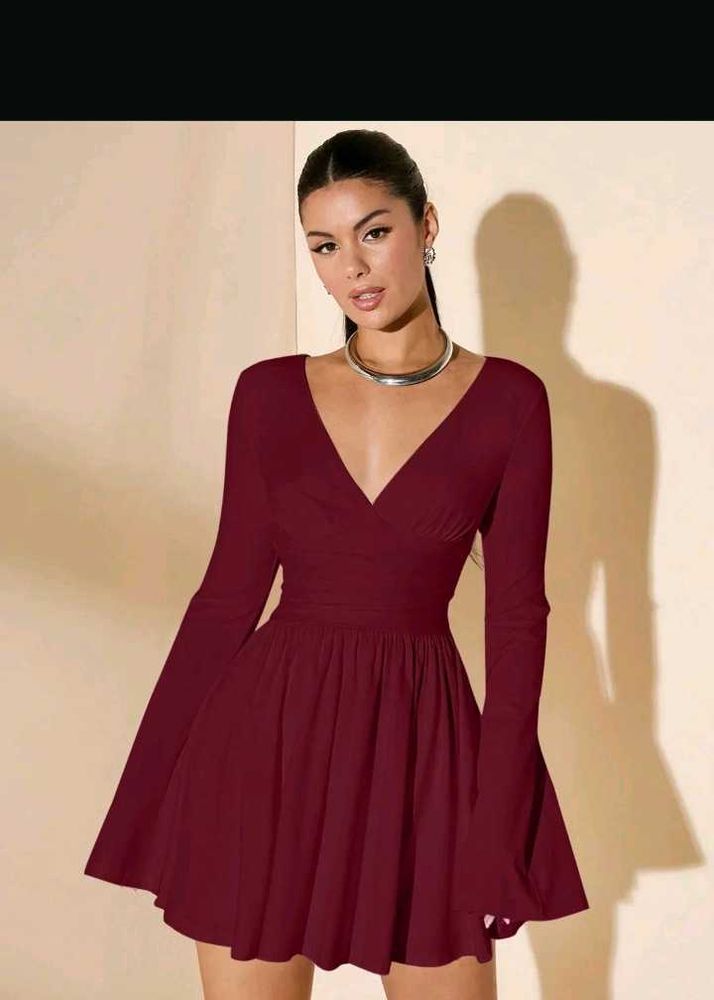 Chic Maroon V-Neck Flare Dress