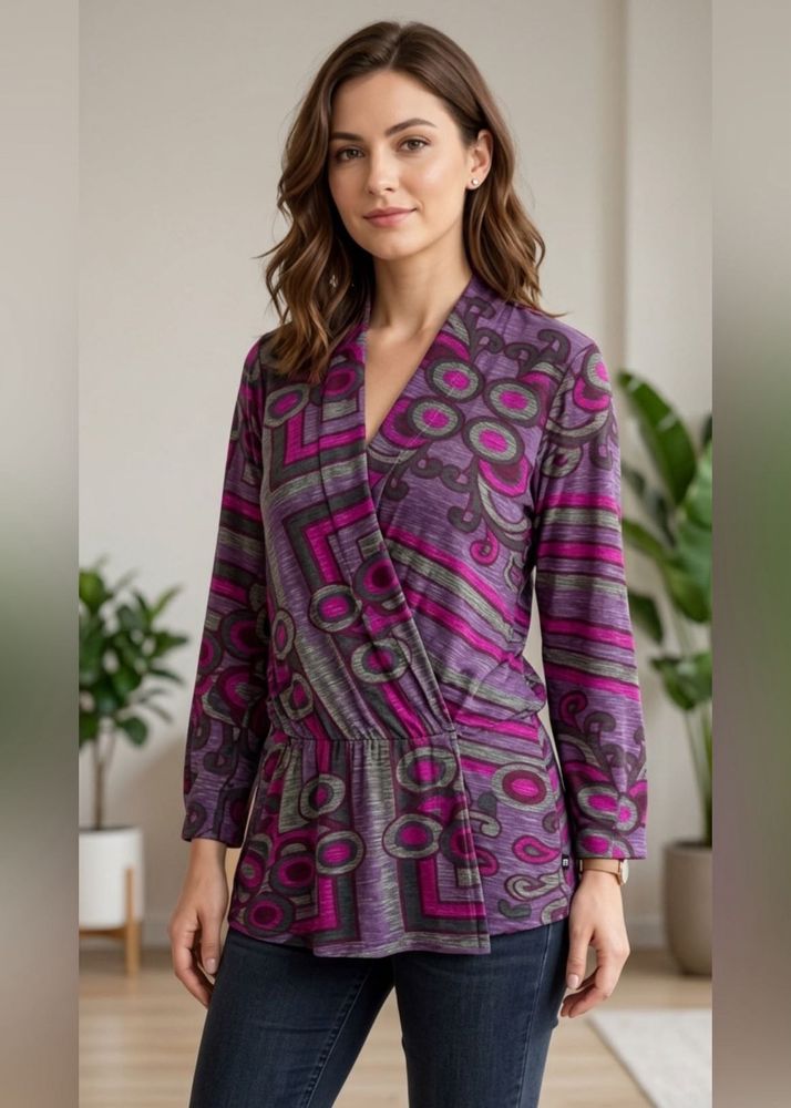 Stylish Purple &amp; Pink Abstract Print Tunic Top