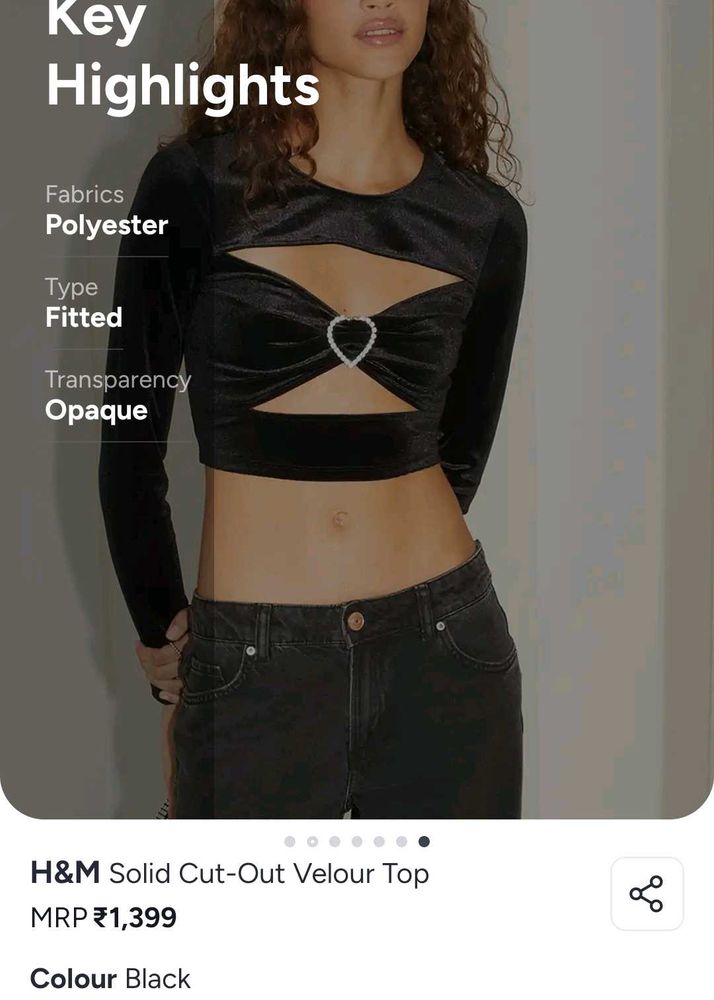 H&amp;M Black Velour Cut-Out Top